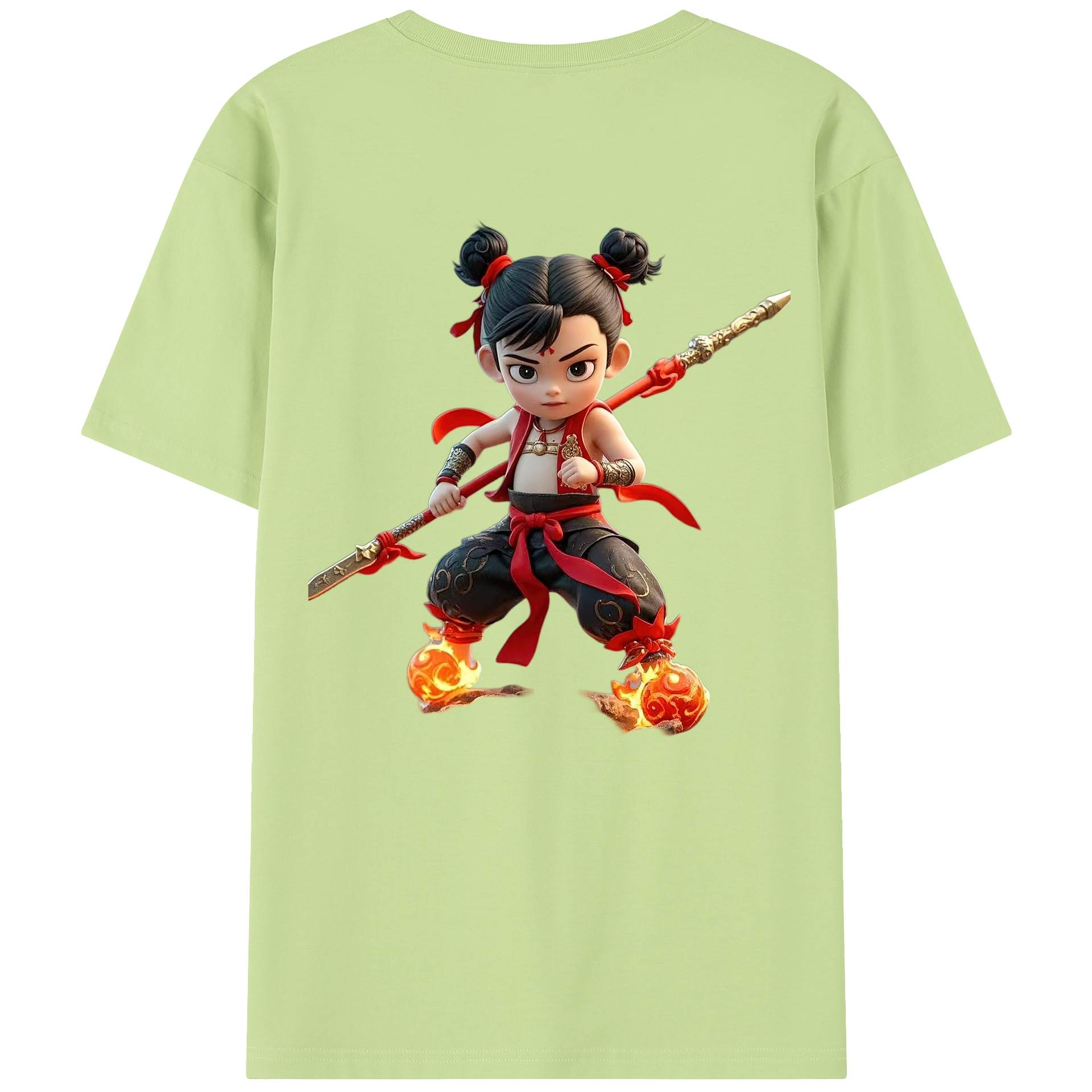 （画像用） Ne Zha 2 ナタ 魔童の大暴れ 綿100％半袖Tシャツ（背面プリント）